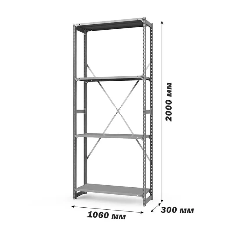 Полочный стеллаж ТСУ 2000x1060x300 мм (Металлический, 4 полки)