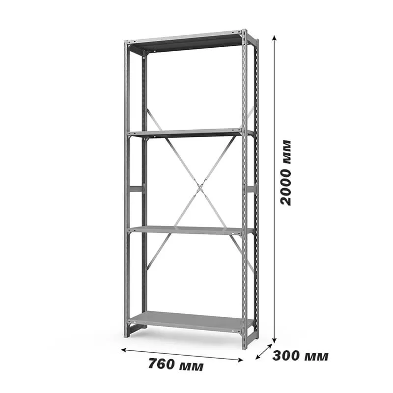 Полочный стеллаж ТСУ 2000x760x300 мм (Металлический, 4 полки)